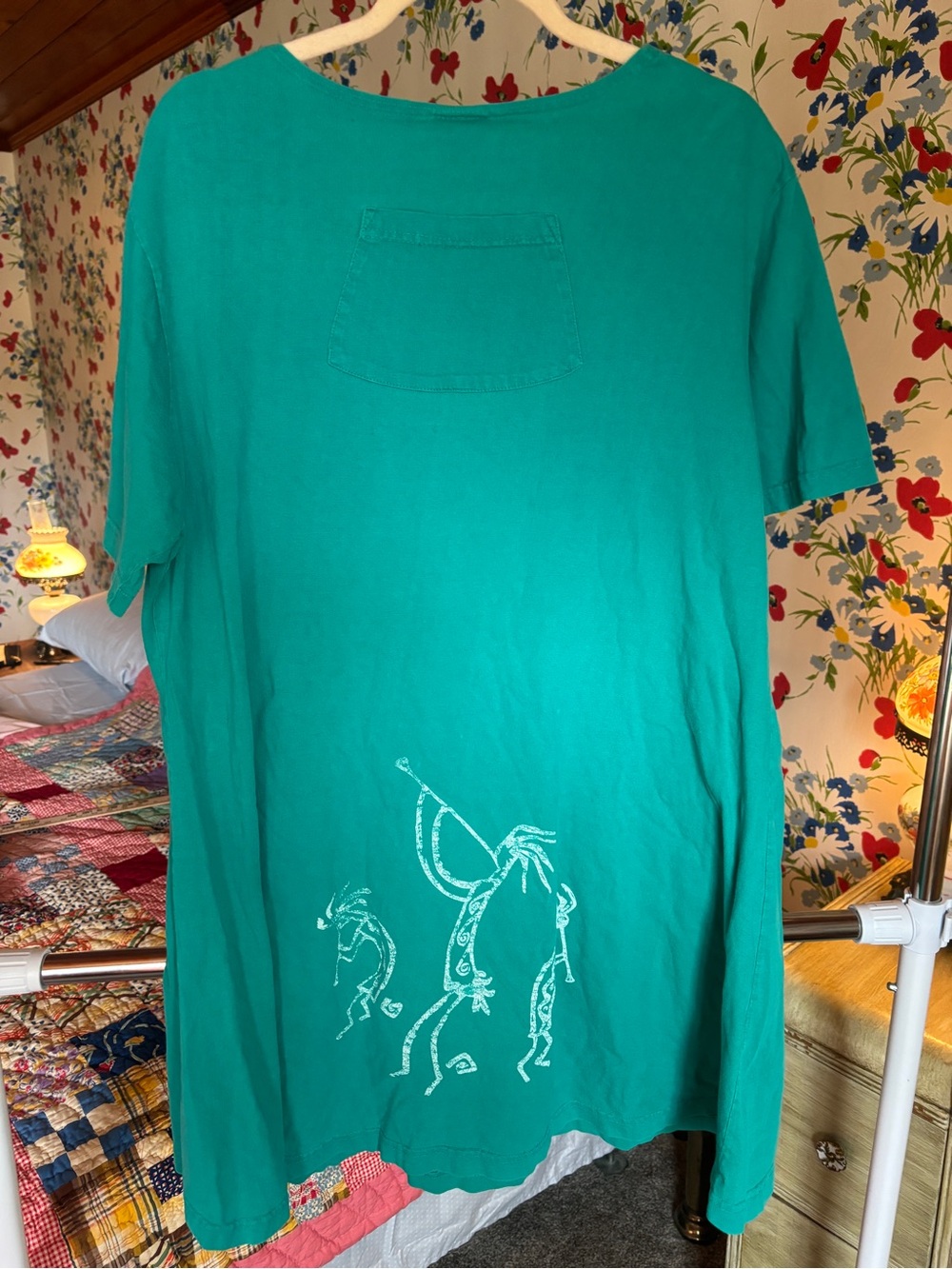 vintage kokopelli dress turquoise southwest boho festival artsy pocket dress L - Picture 4 of 7